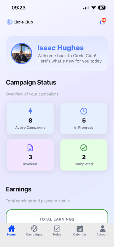 Circle Club mobile view